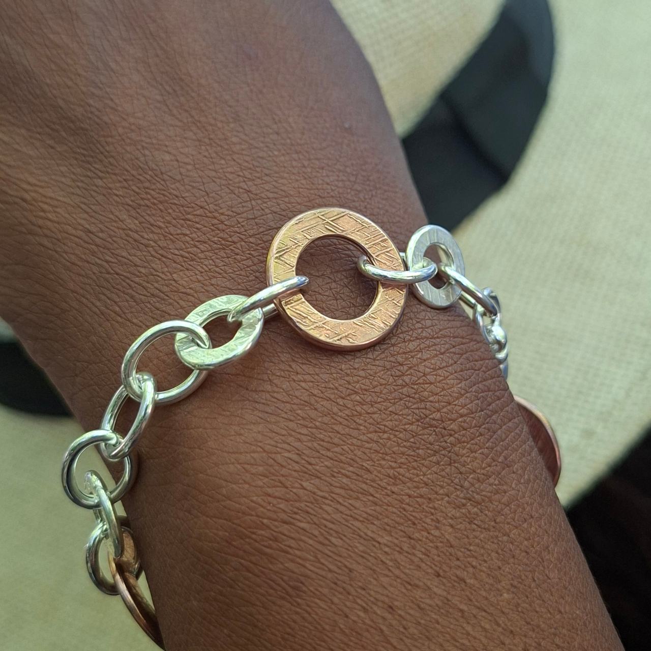 silver and bronze bracelet