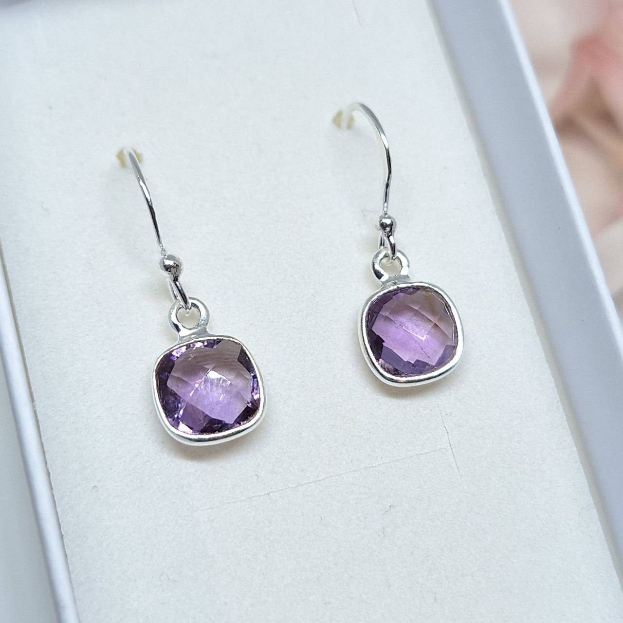 sterling silver square amethyst earrings