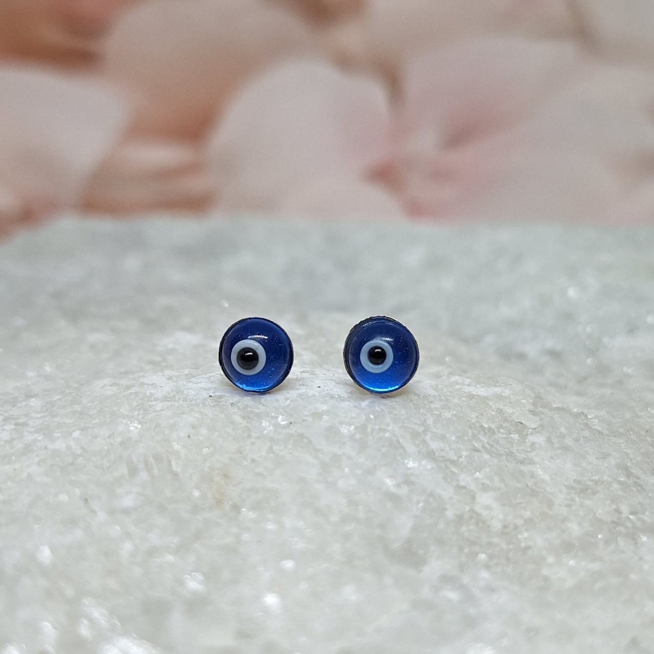 Stainless Steel Blue Round Evil Eye Stud Earrings - 0.30" Diameter - Post & Friction Back