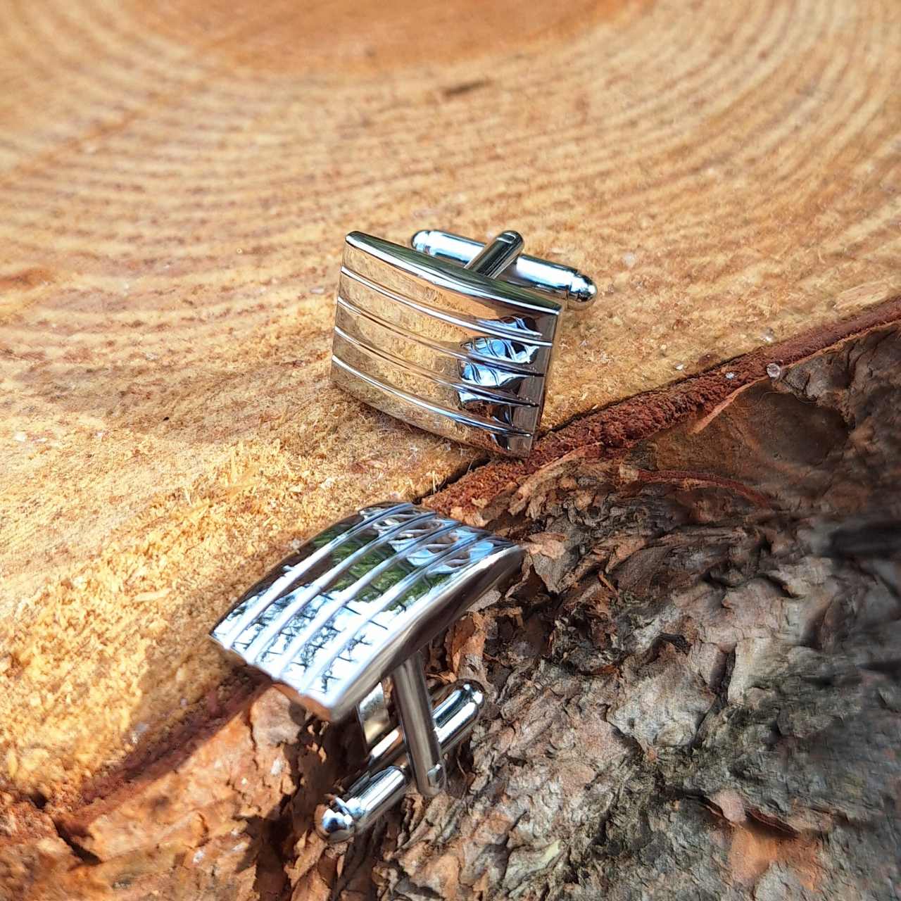 silver colour rectangular cufflinks