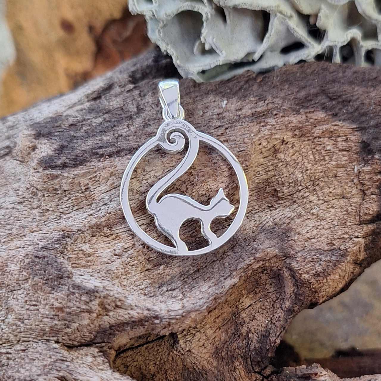 Cat Silhouette in Circle Pendant