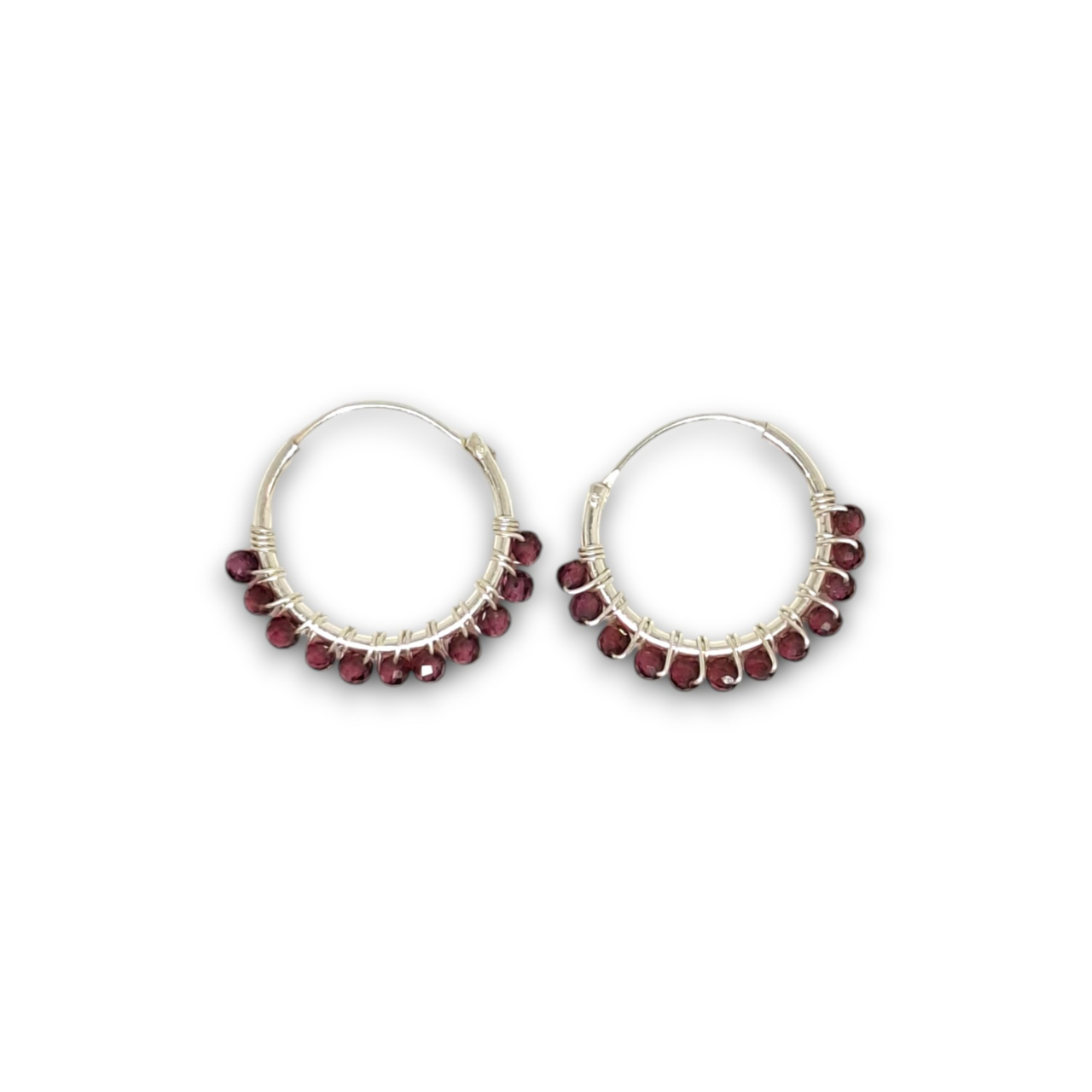 Garnet Beaded Hoops