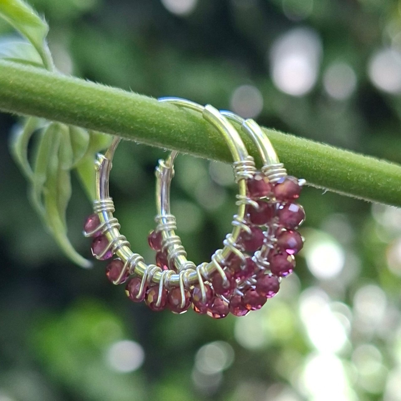 Garnet Beaded Hoops