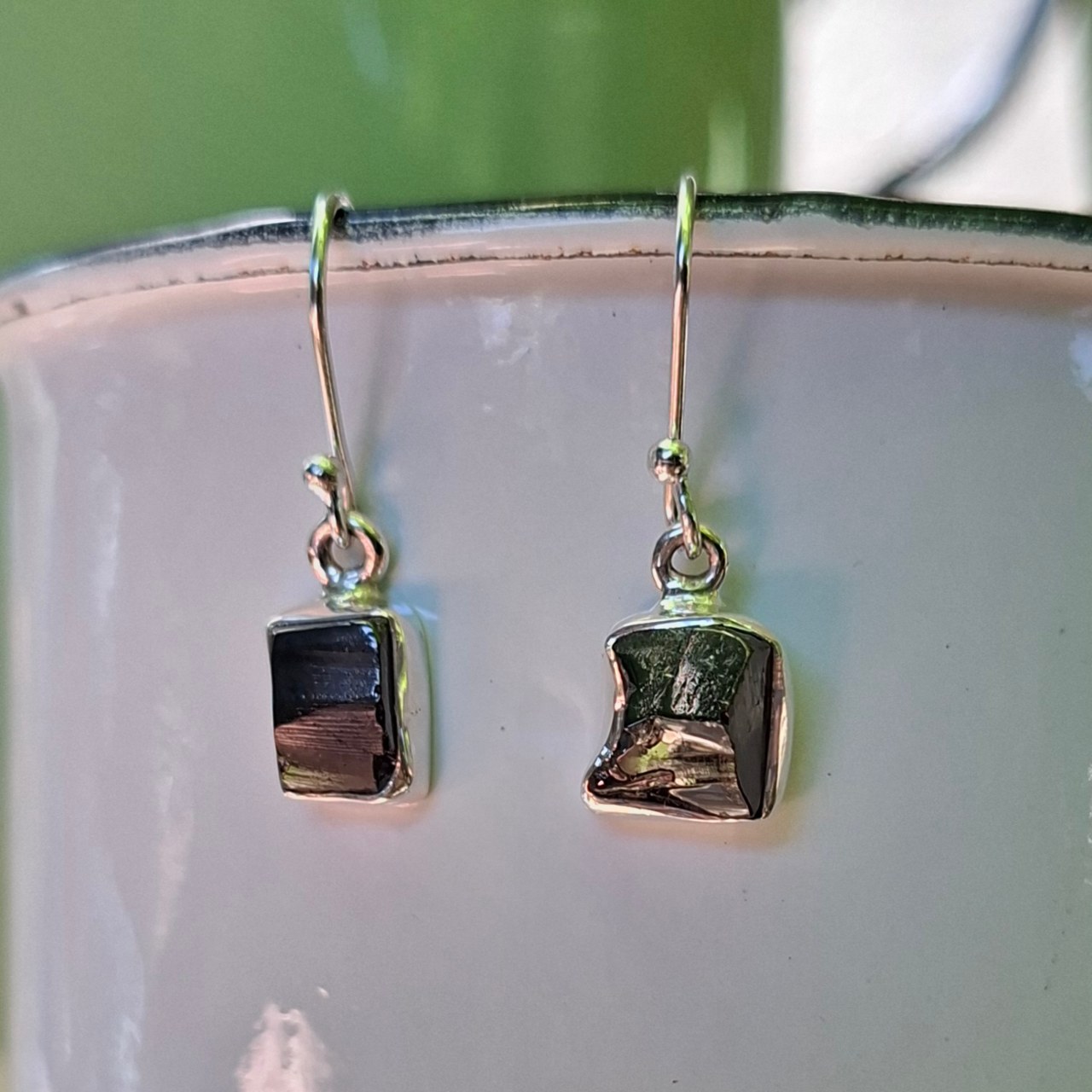 Black Tourmaline Rough Earrings - Image 2