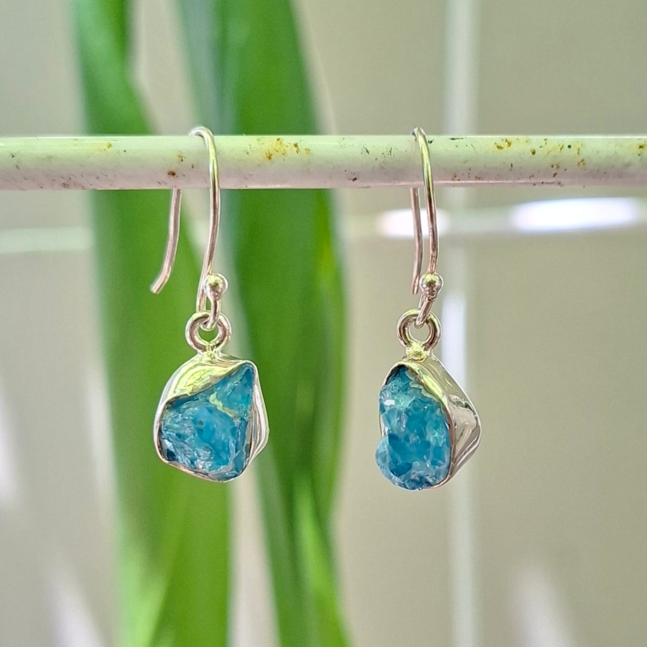 Neon Apatite Rough Earrings