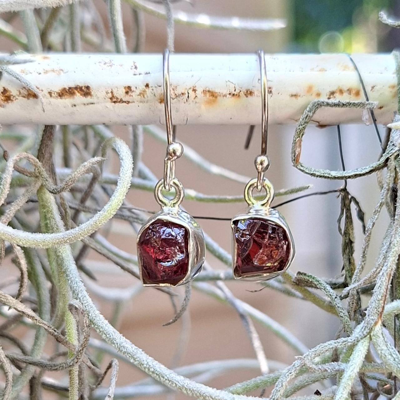 garnet rough earrings