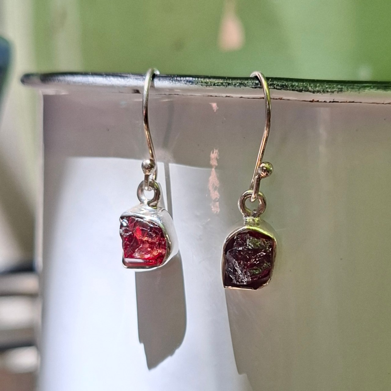 garnet rough earrings