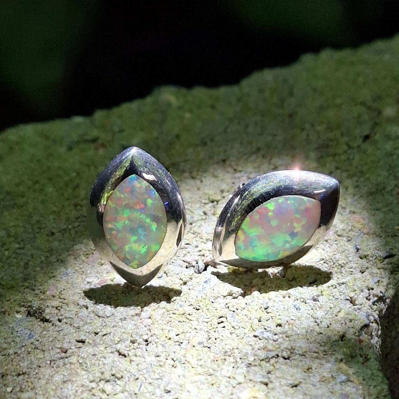 Crushed Opal Marquise Shape Studs