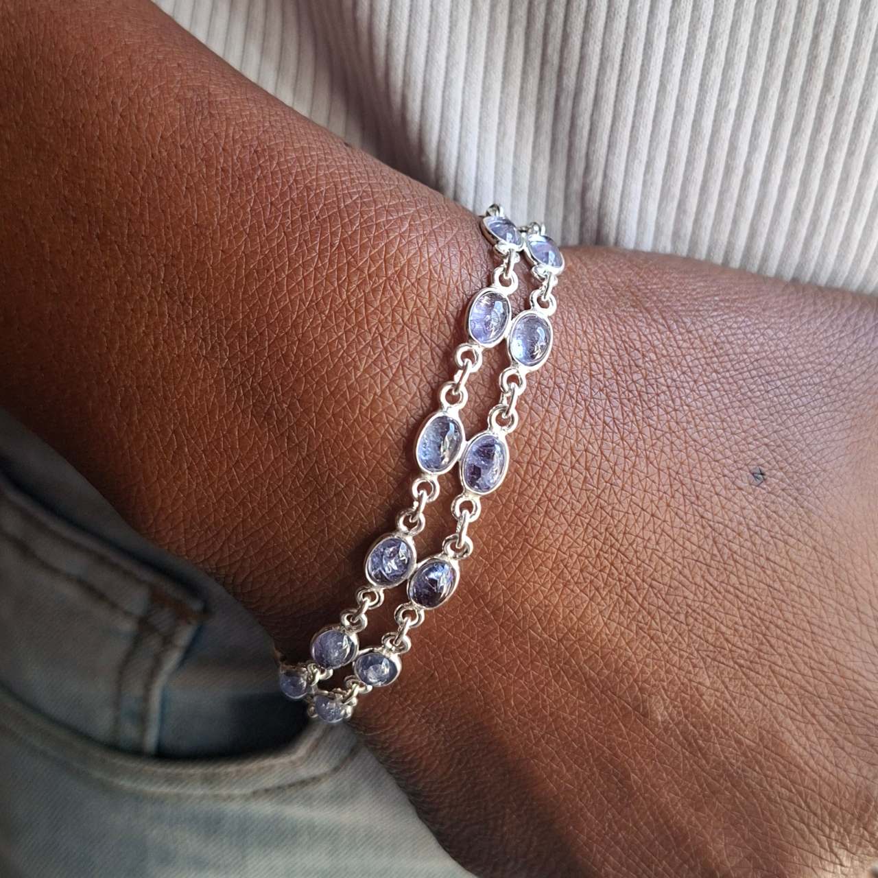 double row milky tanzanite bracelet