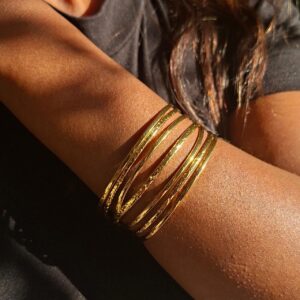 Gold Chunky Fine Strand Cuff Bangle SS