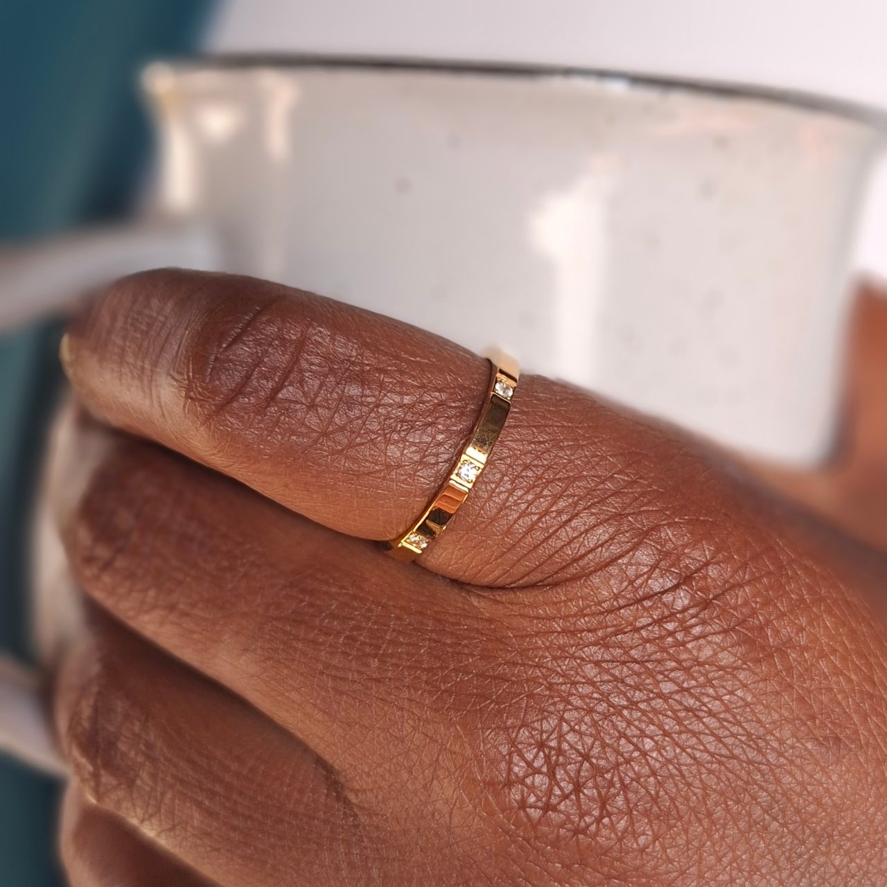 Fine Stacker Ring with CZ Gold SS - Image 2