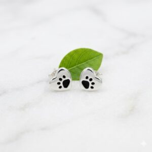 Heart with Paw Print Studs