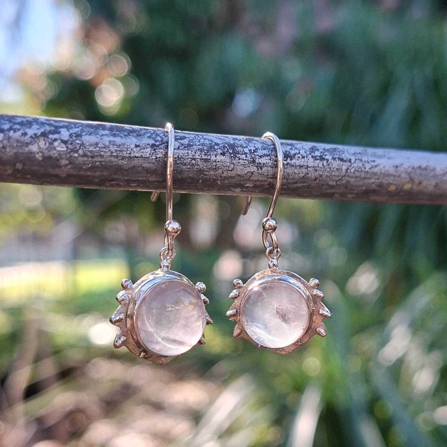 rose quartz round earrings