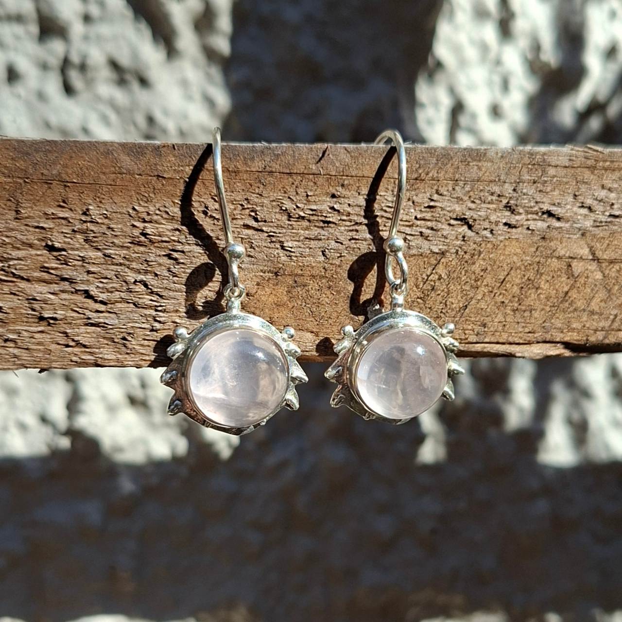 rose quartz round earrings