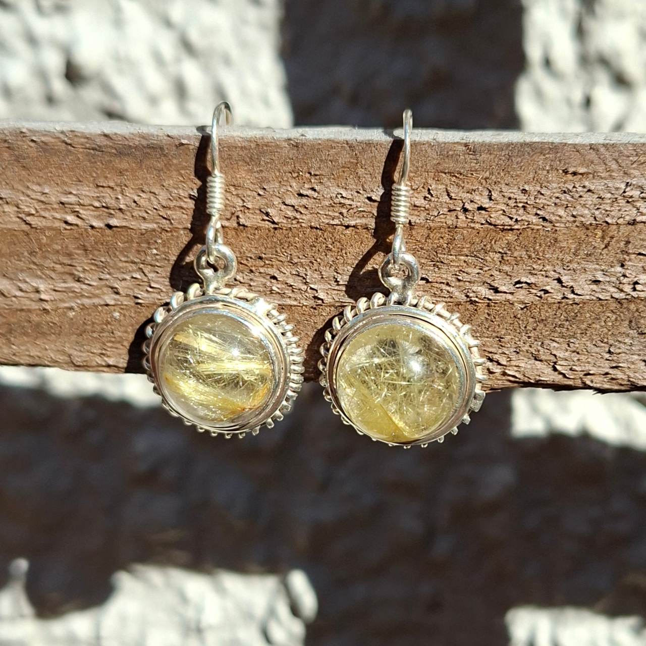 Rutilated Quartz Round Earrings