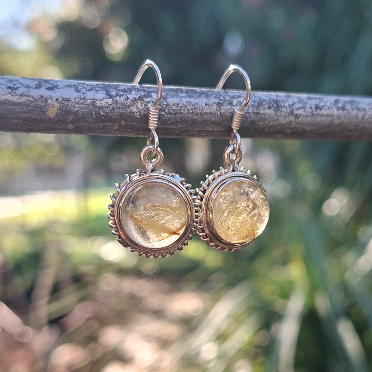 Rutilated Quartz Round Earrings