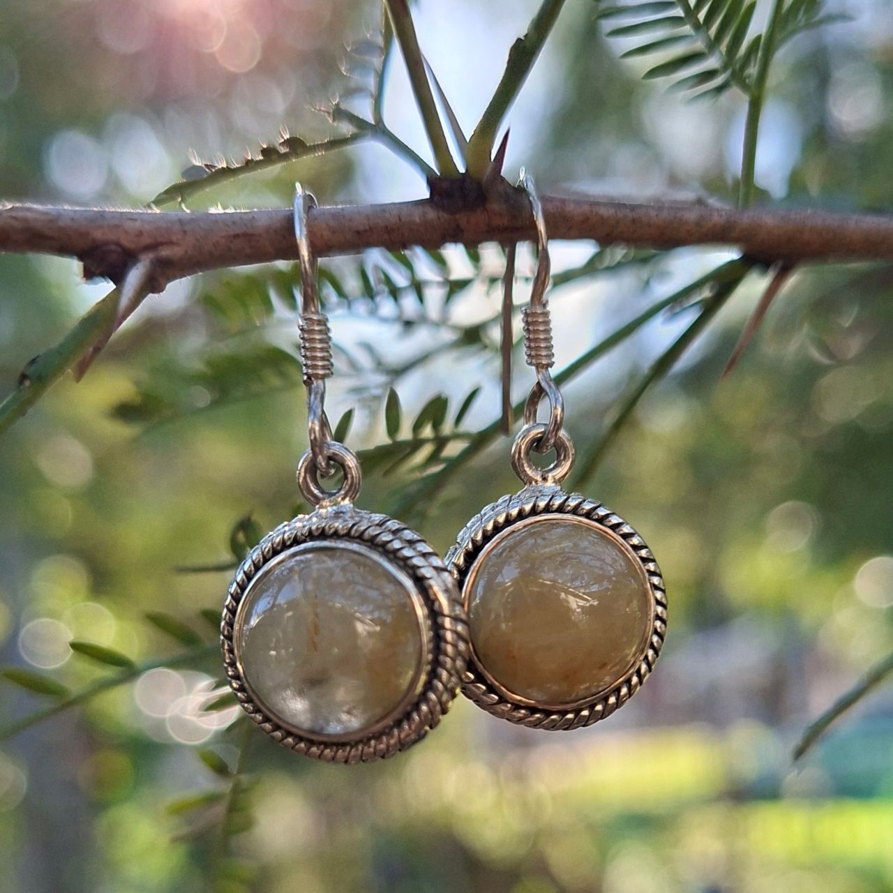 Rutilated Quartz Round Earrings