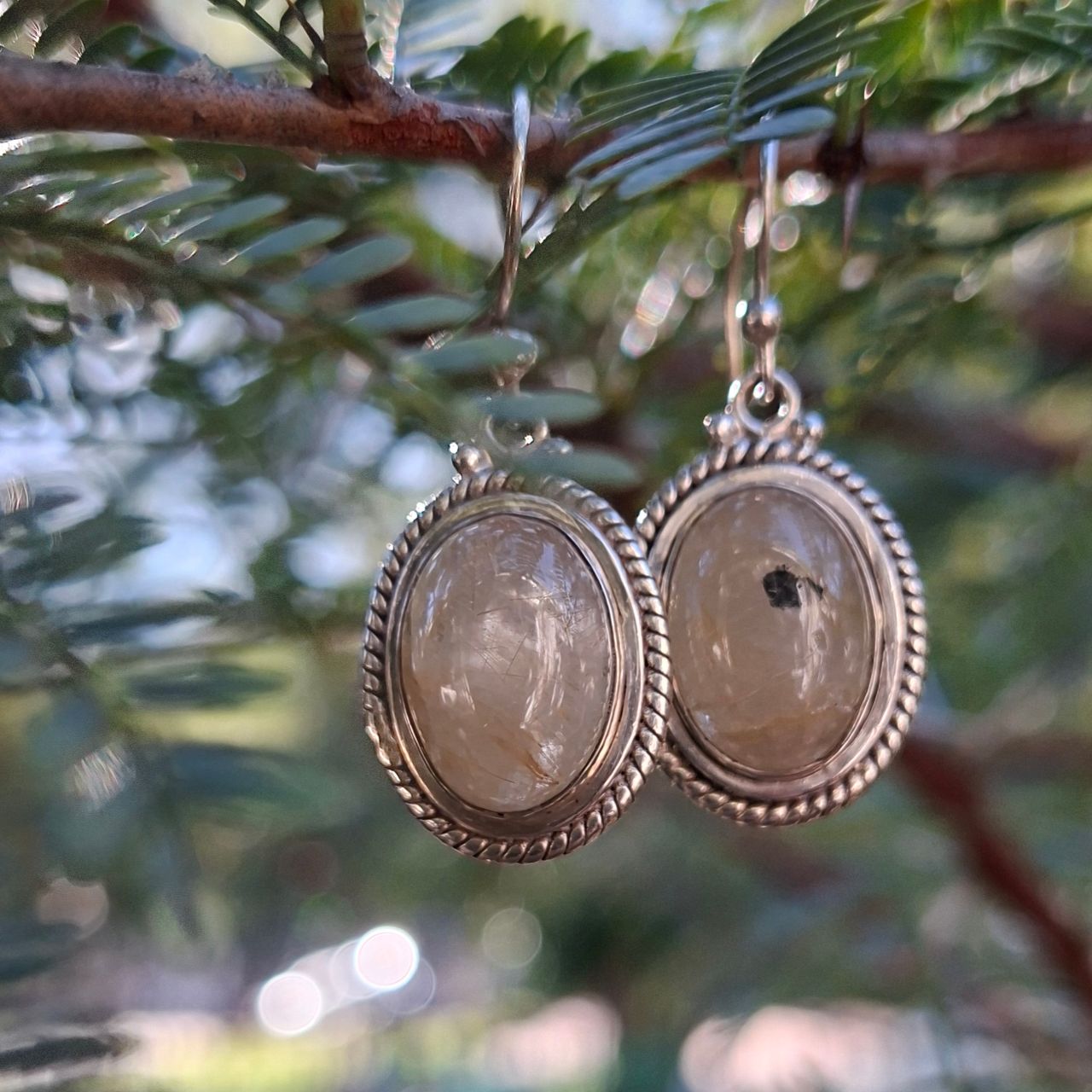 rutilated quartz oval earrings