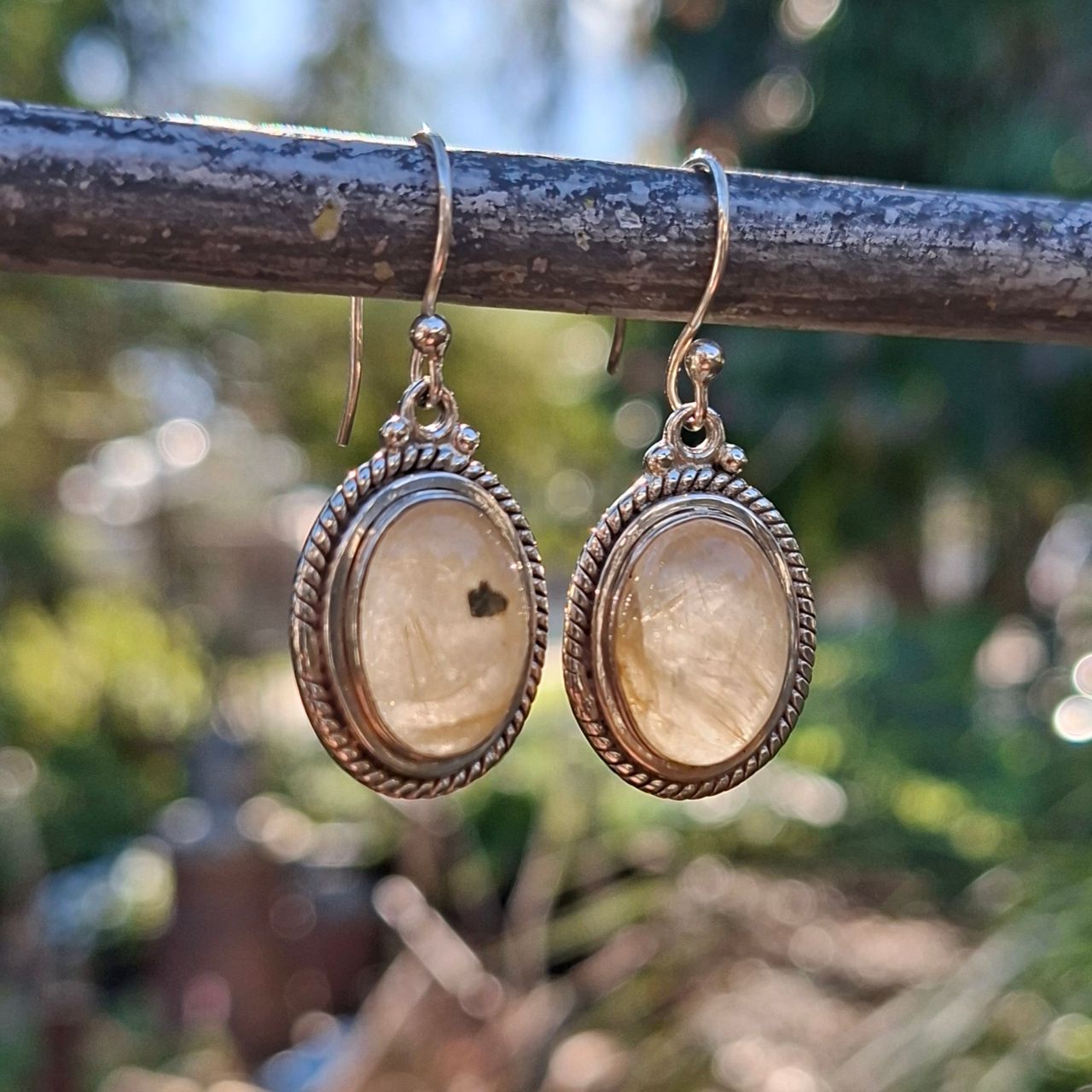 rutilated quartz oval earrings