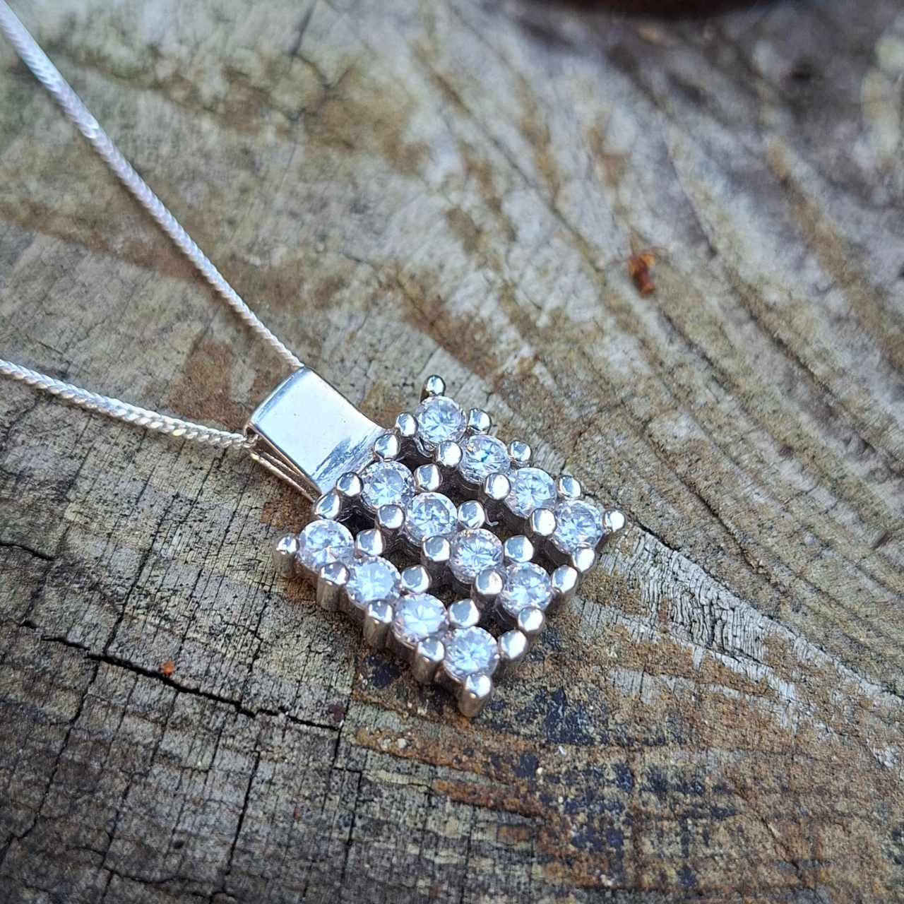 chunky square pendant with cz