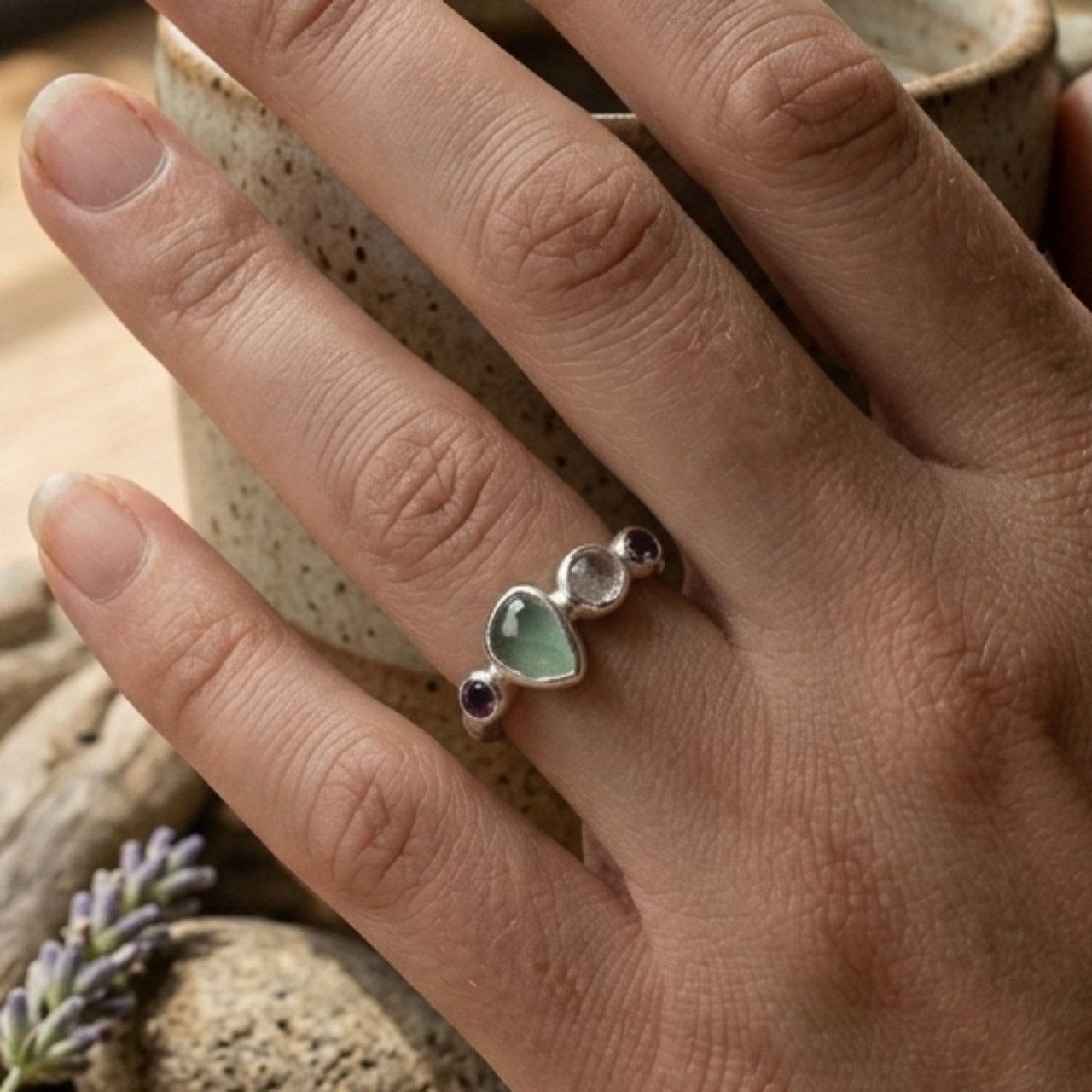 mixed gemstone ring aurora