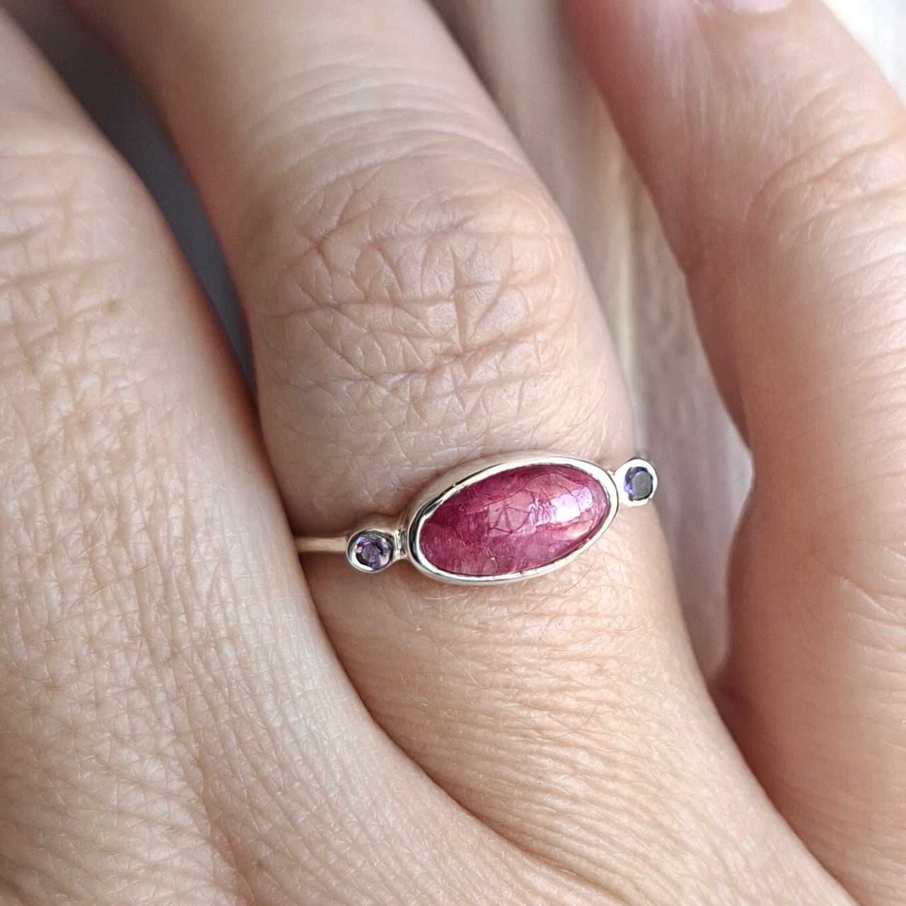 Rubellite Ring with Amethyst Stones